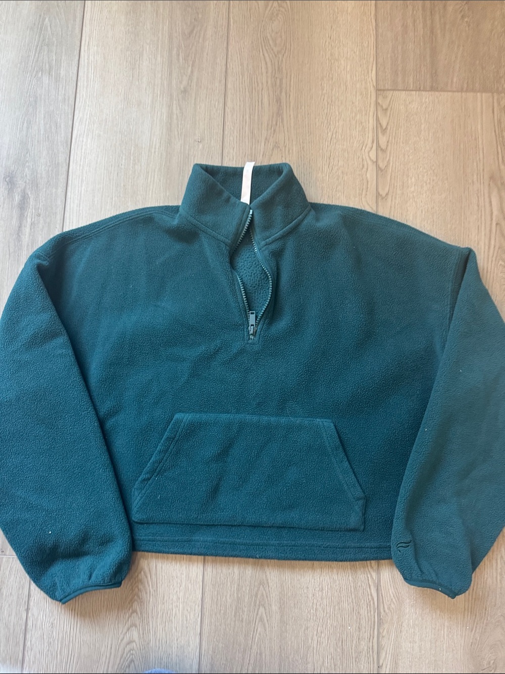 Women’s Teal Half-Zip Fleece Crop Pullover Sweater